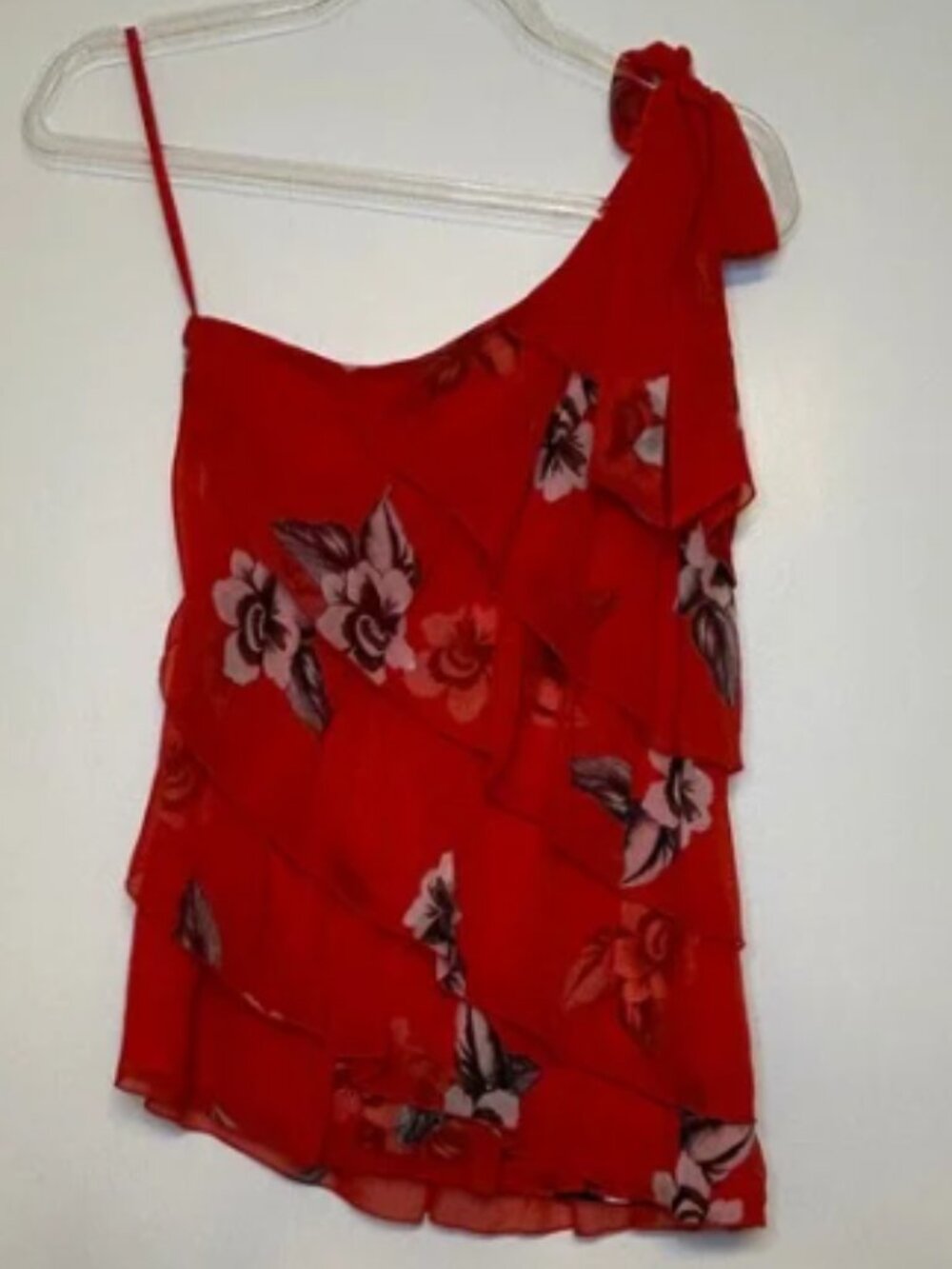 White House Black Market One‑Shoulder Floral Ruffle Top XS